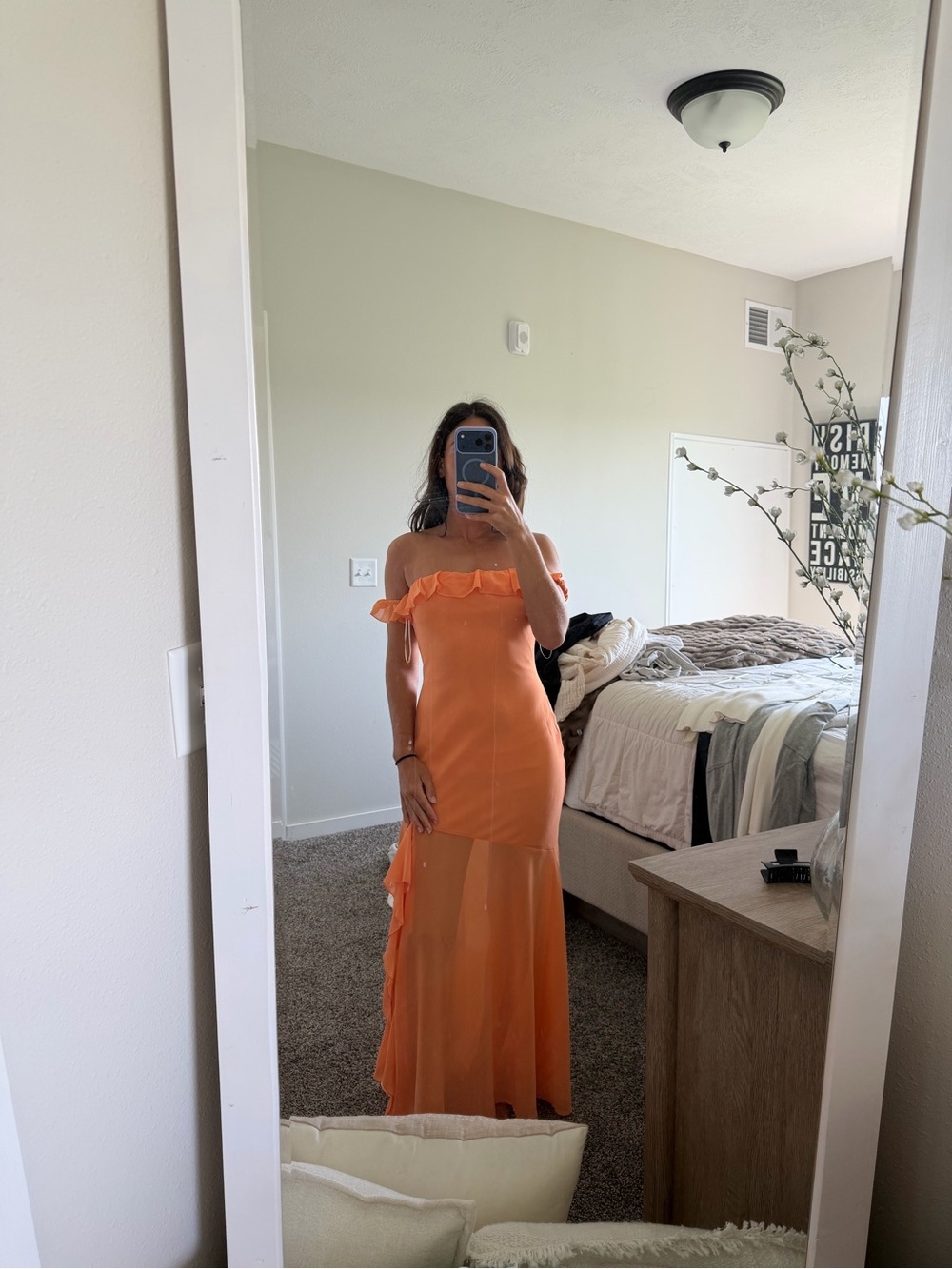 Hello Molly Strapless Orange Ruffle Maxi Dress